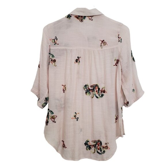Fig & Flower Embroidered Paisley Top Boho Oversized Pink Womens Size Small - Picture 6 of 9